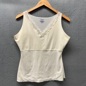 Spanx Cami Womens 1X Cream Lace V-Neck Hide + Sleek Shaping Stretch Tank